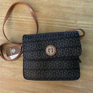 Giani Bernini Dark Brown Monogram Crossbody with Tan Trim